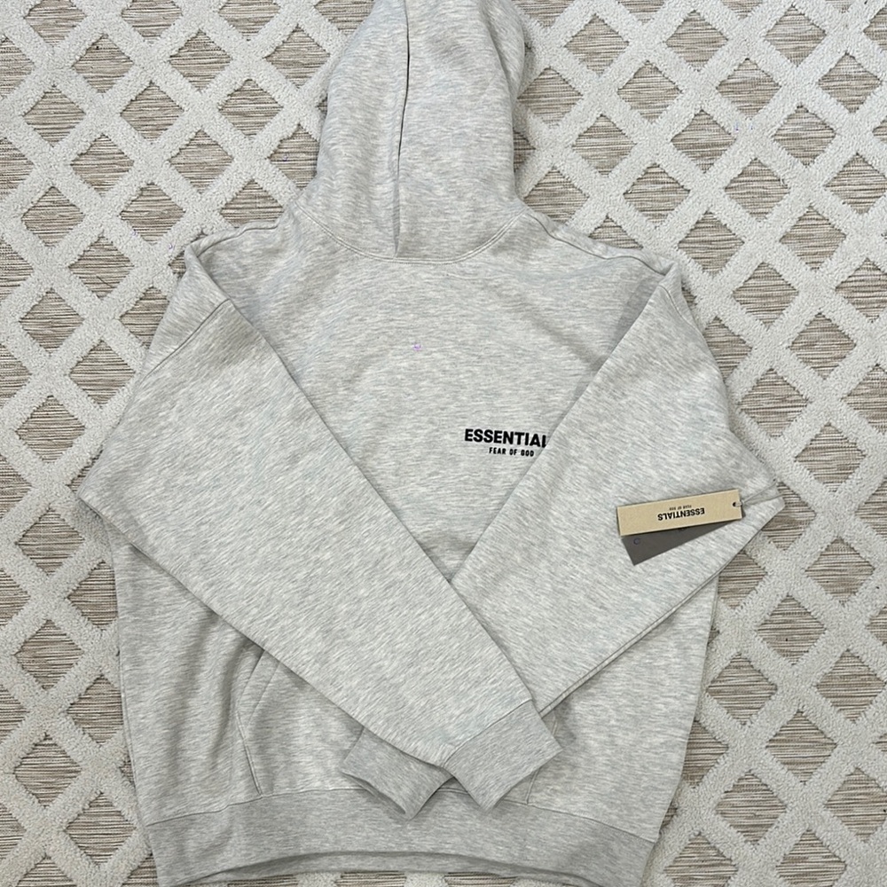 Essentials Gray Pullover Sweater with Ribbed Cuffs